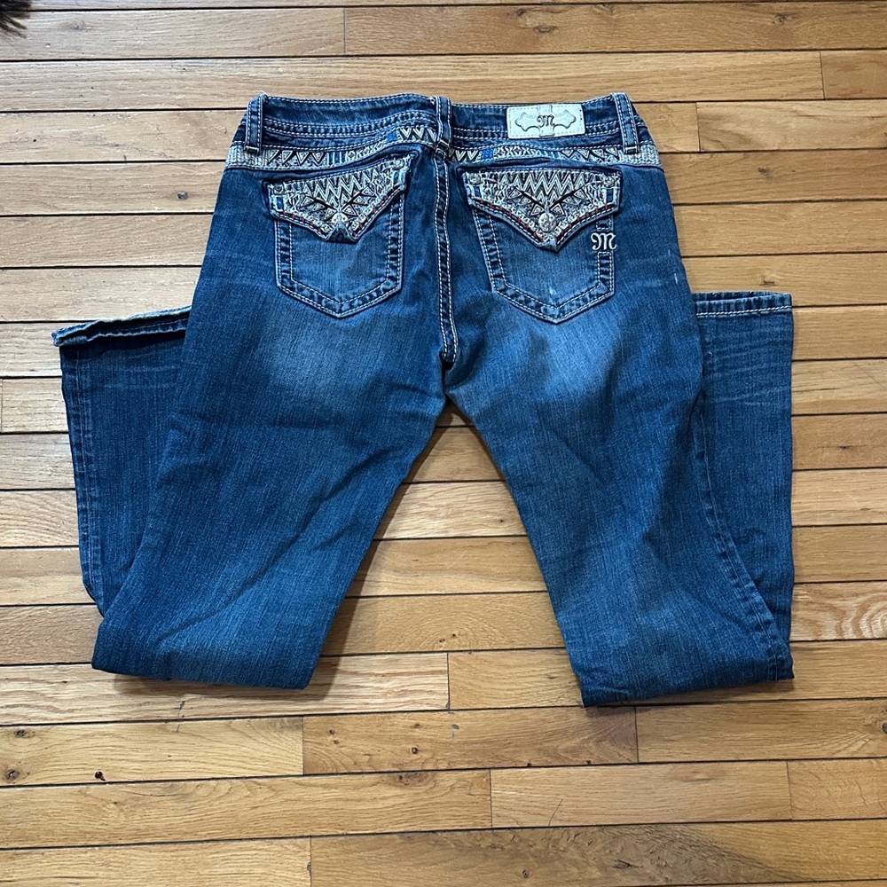 Miss Me Blue Boot Cut Jeans with Embroidered Pockets